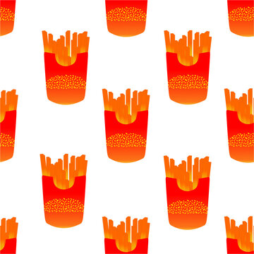 French frice seamless pattern. Seamless french frice pattern design. Fast food pattern background. Hand drawn french frice pattern. 