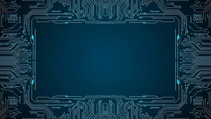 High-Tech Digital Circuit Board Frame with Blue Lines and Microchip Pattern for Electronic Technology Design