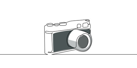 Continuous, colored line art of a film camera. One line drawing minimalist Editable stroke.