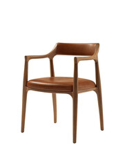 Modern armchair wood frame, leather seat, elegantly simple design on black