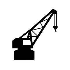 Crane with hook lifting heavy loads construction site equipment machinery