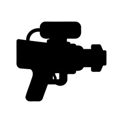 black silhouette of a paintball gun marker on white background