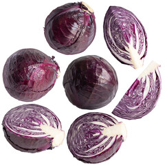 set of red cabbage isolated on transparent background png