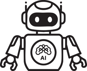 Obraz premium Modern artificial intelligence robot icon with a brain symbol on its chest representing smart automation and technology.