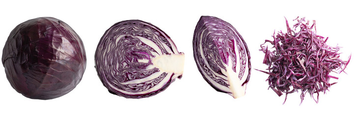 set of red cabbage isolated on transparent background png