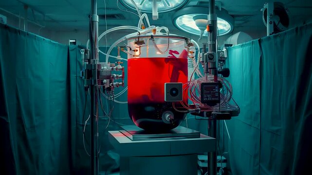 Advanced medical laboratory machine processing blood samples inside sterile clinical room with modern healthcare technology and scientific equipment