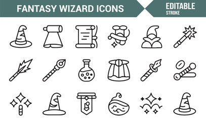 Obraz premium Arcane magic wizard elements outline illustration