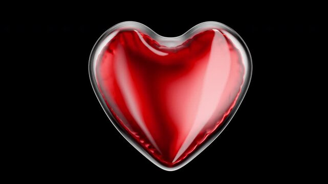 A red heart in a glass shell. Animation for Valentine's Day and love, a rotating heart in a glass shell on a transparent background. Seamless animation of a rotating red heart.