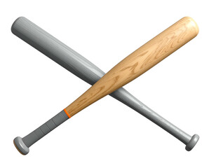 Crossed Baseball Bats Metal and Wooden.