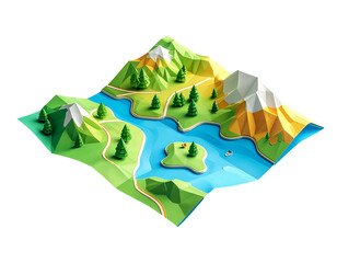 3D Model of Mountains and Lake Scene.