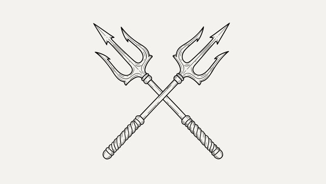 Crossed tridents in minimalistic line art style for nautical or mythology themes