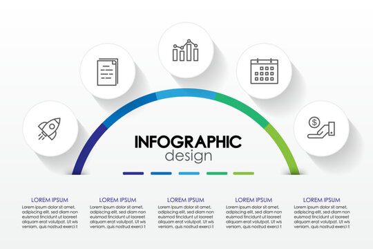 Infographic semi circle template diagrame. Business concept 5 step for presentation.