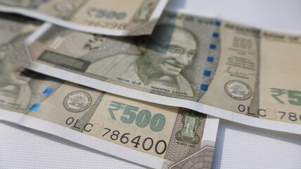 Indian Rupees: Close-up of 500 Rupee Banknotes