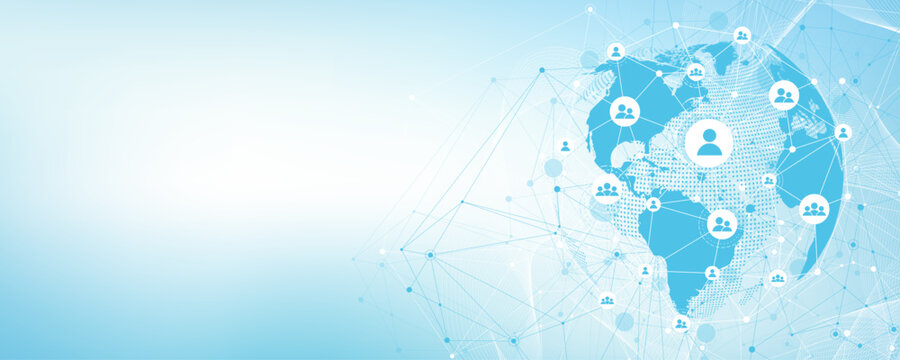 Global network connection concept. Big data visualization. Social network communication in the global computer networks. Internet technology. Business. Science. Vector illustration