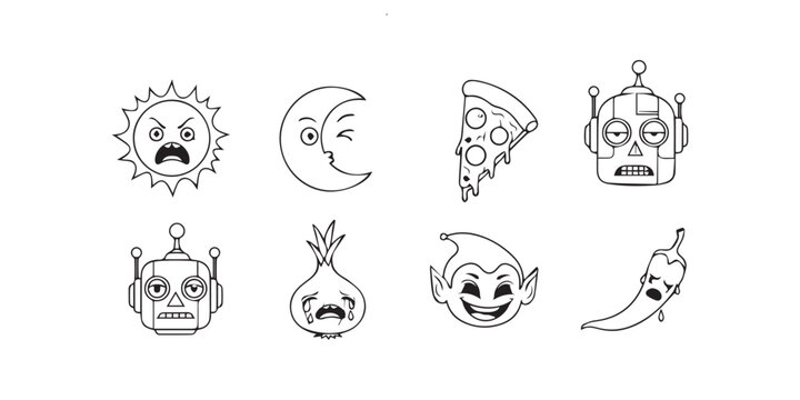 Set of 8 cartoon faces and objects