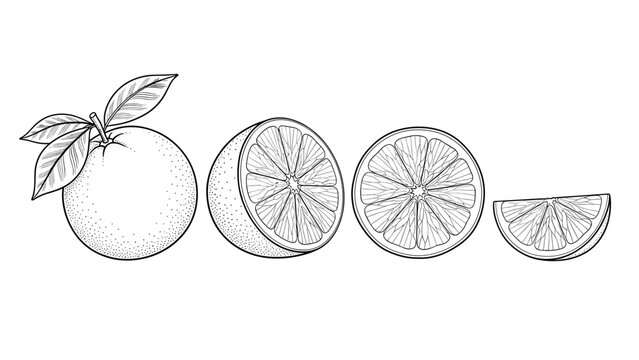 Detailed citrus fruit outline with orange and sliced segments