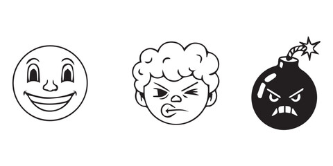 Obraz premium Funny cartoon vector illustration of a black sketch style human brain and skull character with a zombie expression and eye design for a comic logo