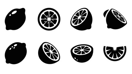 Obraz premium Silhouette citrus icons: lemon and lime slice designs for modern decor
