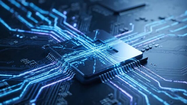 Advanced Technology Chip with Glowing Blue Circuitry - High-Performance Computing and Digital Innovation