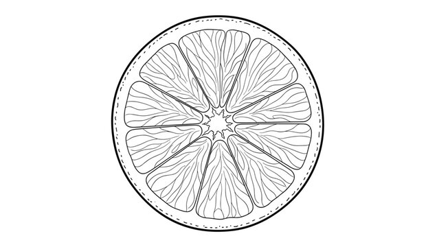 Detailed citrus fruit slice with intricate line patterns on white background