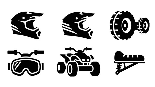 Off-road adventure silhouette: helmets, goggles, and quad bike essentials