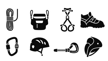 Obraz premium Essential climbing gear icons: safety equipment and accessories