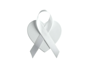 White Awareness Ribbon Heart Shape Symbol.