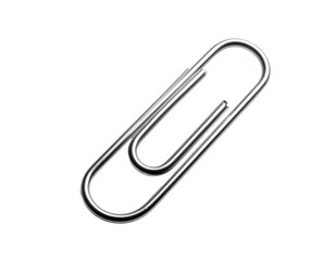 Silver Paperclip on White Background.