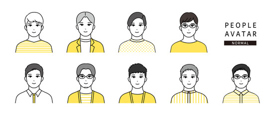 オフィスで働く男性人物の表情とポーズのイラストセット　正面普通の表情