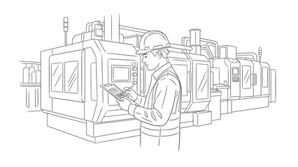 Obraz premium Engineer operating cnc machine in modern factory setting