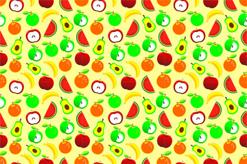 Fruits seamless pattern background. Colorful fruit pattern background. Summer fruits pattern background.
