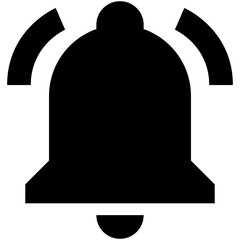 Notification bell solid icon, black bold alert symbol isolated on white