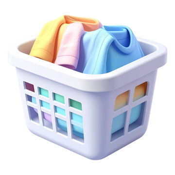 White laundry basket with colorful clothes for daily washing routine and home chore management organization