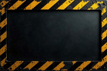 Diagonal black & yellow stripes, grunge texture, industrial warning frame , graphic, aged, distressed