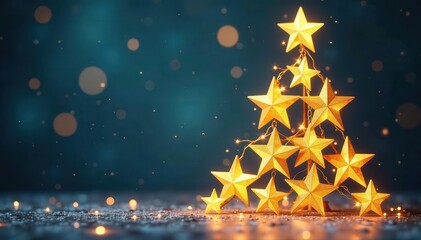 Elegant gold stars forming a Christmas tree shape Line art, holiday design , holiday, tree