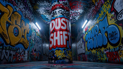 Obraz premium Dust Shift Canister in Graffiti Covered Room with Dramatic Lighting