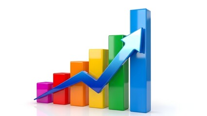 Colorful 3d bar graph with rising trend line