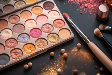 Commercial photography eye shadows pallete promotional photo  ai generated