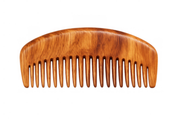 Wooden comb for natural hair care, grooming and styling, made from sustainable wood material with transparent background