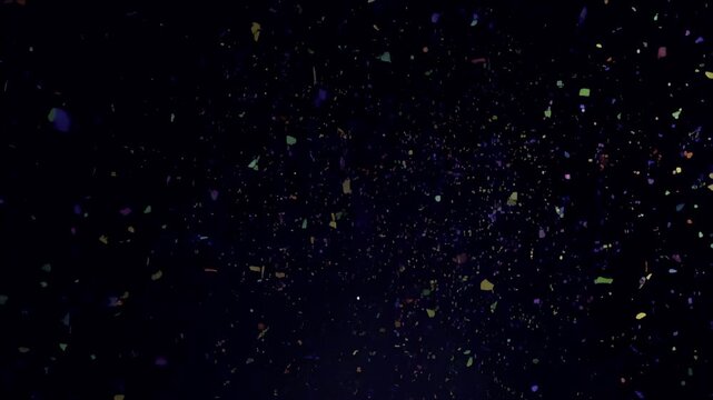 Colorful confetti falling against a dark background. Celebratory atmosphere perfect for events, parties, and festive occasions