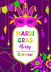 Mardi Gras party background. Carnival illustration for traditional holiday or festival.