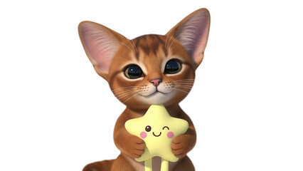 Cute Kitten Holding a Yellow Star Toy