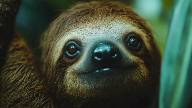 A sloth gazing into the distance with a somber expression on its face.
