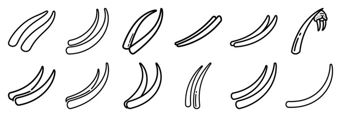 Fototapeta premium Collection of walrus tusks long line art icons on white background. Set of animal linear symbols. Vector illustration.