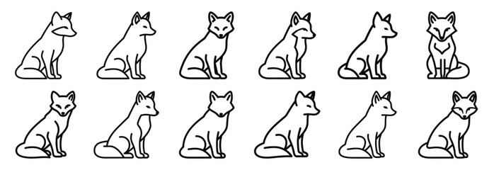 Collection of  arctic fox sit  line art icons on white background. Set of animal linear symbols. Vector illustration. © SreeAtul