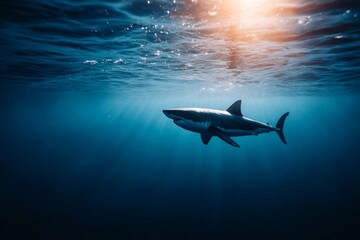 Shark swimming in ocean waters during daylight hours