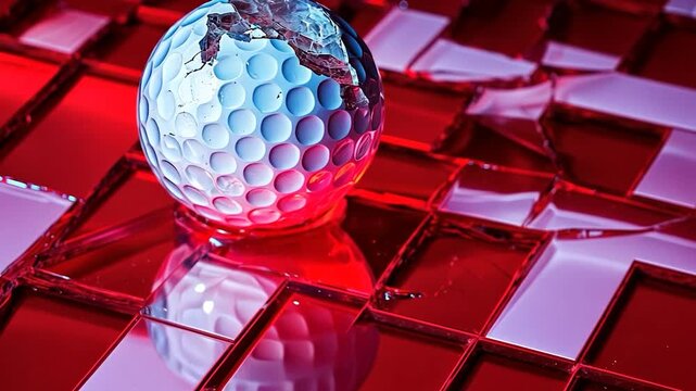 Broken globe golf ball on a fractured surface