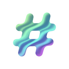 Obraz premium 3D rendered hashtag symbol with colorful green and blue gradient texture isolated on white background Transparent Background