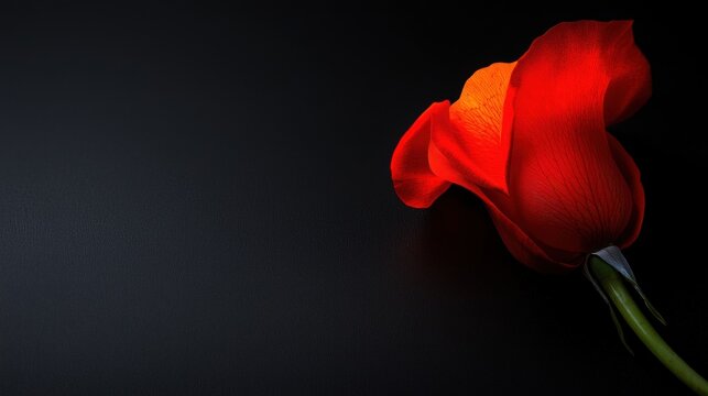 A single red rose with a yellow center is shown against a black background.