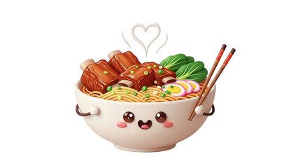 Cute Ramen Bowl with Pork Ribs and Noodles